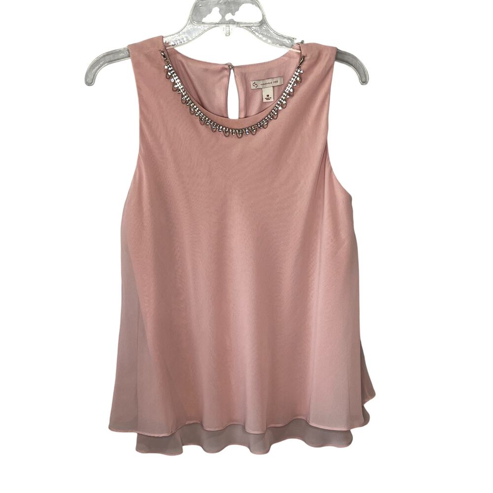db Pink Sleeveless Sheer Necklace Shirt Blouse M